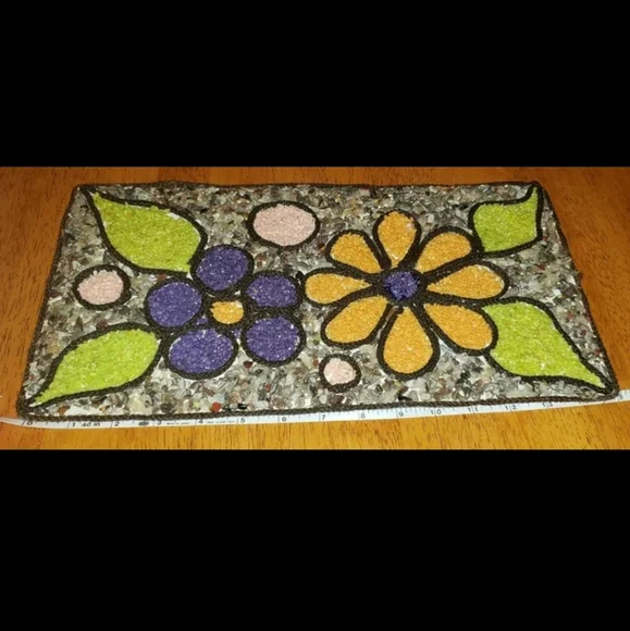 Vintage Mid-Century Gravel Art/Pebble ArtPsychedelic Flowers - Picture 9 of 9